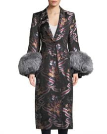 cinq a sept Blanche Floral Coat w  Fox Fur Cuffs at Neiman Marcus