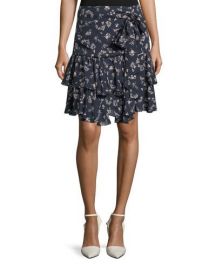 cinq a sept Carson Floral-Print Silk Flounce Skirt at Neiman Marcus