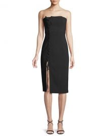 cinq a sept Charlotte Strapless Lace-Up Midi Dress at Neiman Marcus