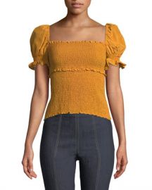 cinq a sept Ellis Smocked Short-Sleeve Top at Neiman Marcus