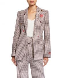 cinq a sept Estelle One-Button Check Blazer with Embroidery at Neiman Marcus