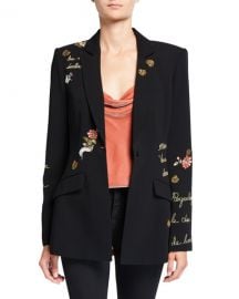 cinq a sept Estelle Paisley Love Letter Embroidered Crepe Blazer at Neiman Marcus