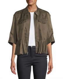 cinq a sept Helene Short-Sleeve Cropped Peplum Jacket at Neiman Marcus