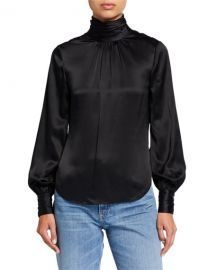 cinq a sept Jayla Silk Pleated Turtleneck Top at Neiman Marcus