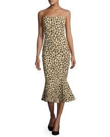 cinq a sept Luna Leopard-Print Strapless Mermaid Dress  Black Tan at Neiman Marcus