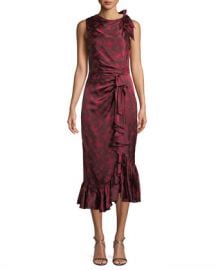 cinq a sept Nanon Sleeveless Ruched Floral-Print Midi Cocktail Dress at Neiman Marcus