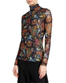 cinq a sept Paisley Long-Sleeve Turtleneck Top at Neiman Marcus