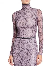 cinq a sept Python-Print Long-Sleeve Turtleneck Sweater at Neiman Marcus