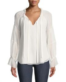 cinq a sept Romy Silk Bell-Sleeve Blouse at Neiman Marcus