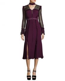 cinq a sept Senna Silk Button-Front Midi Dress  Plum   Neiman Marcus at Neiman Marcus