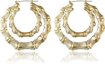 com 9039s Big Bamboo Hoop Earrings for Women Triangle Gold Tone Hip-Hop Hoop Earrings Punk Jewelry 1 Pairs Oversized 85mm 2 layer round gold Clothing Shoes amp Jewelry at Amazon