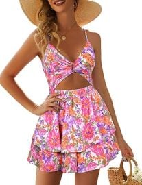 com AGERWAY Womenx27s Jumpsuit Sexy V Neck Twist Spaghetti Straps Double Layer Ruffle Hem Mini Short Romper Clothing Shoes amp Jewelry at Amazon