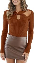 com ANRABESS Women39s Twist Cutout V Neck Ribbed Knit Sweater Long Sleeve Soft Slim Fit Pullover Tops Clothing Shoes amp Jewelry at Amazon