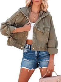 com APAFES Women39s Casual Hoodie Denim Jackets Oversized Button Up Jean Jacket Coat with Pockets Clothing Shoes amp Jewelry at Amazon