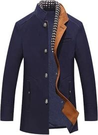 com Abrigo de mezcla de lana con cuello de banda para hombre chaqueta informal de un solo botonadura chaqueta de gabardina de ajuste delgado chaquetas de invierno formales de negocios Ropa Zapatos y Joyera at Amazon