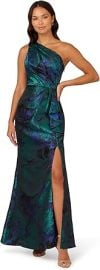 com Adrianna Papell Womenx27s One Shoulder Jacquard Gown Clothing Shoes amp Jewelry at Amazon