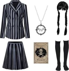 com Aileam Halloween Costume Girls Cosplay School Uniform Dress Kid Teen Black Outfit With Wig Socks Cosplay Party Dress Clothing Shoes amp Jewelry at Amazon