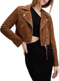 com AllSaints Womenx27s Dalby Slim Fit Cropped Suede Biker Jacket Clothing Shoes amp Jewelry at Amazon