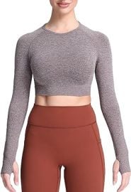 com Aoxjox Long Sleeve Crop Tops for Women Vital 10 amp 20 Workout Seamless Crop T Shirt Top Clothing Shoes amp Jewelry at Amazon