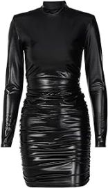 com Autumn Spring Leather Bodycon Dress Women Long Sleeve High Neck Ruched with Shoulder Pad Sexy Party ClubwearBlackM Clothing Shoes amp Jewelry at Amazon