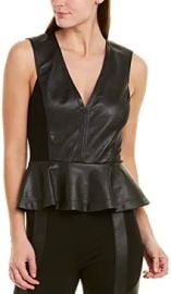 com BCBGMAXAZRIA Women39s Faux Leather Peplum Bodysuit Black L  Clothing Shoes amp Jewelry at Amazon