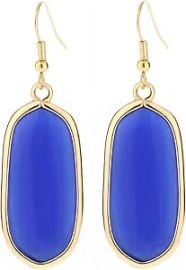 com BaubleStar Natural Crystal Healing Stone Drop Earrings Blue Opal Jasper Gemstone Quartz Oval Dangle Gold Fashion Jewelry for Women Clothing Shoes amp Jewelry at Amazon