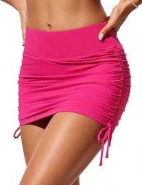 com CRZ YOGA Womens High Waisted Swim Skirt Adjustable Side Drawstring Ruched Bathing Skirt Swimsuit Bottoms with Liner Clothing Shoes amp Jewelry at Amazon