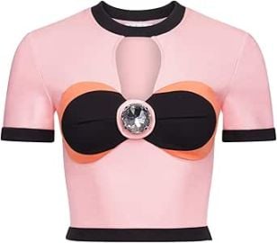 com Colorblock Bustier Cup T-Shirt XS Multi Pink Luxury Stores at Amazon