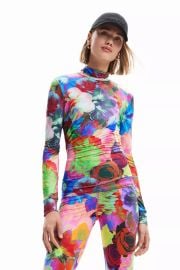 com Desigual Royal Floral Mesh Long Sleeve Multicoloured Tshirt 23SWTKBQ at Amazon