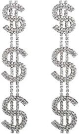 com Dollar Sign Money Symbol Crystal Drop Dangle Statement Earrings Bold Fashion Jewelry-silver Clothing at Amazon