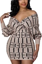 com EDITCOZY Women39s Sexy Off Shoulder Bodycon Mini Dress Long Batwing Sleeve Geometric Pattern V Neck Party Short Dresses Clothing Shoes amp Jewelry at Amazon