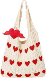 com Fodayuse Crochet Tote Bag with Heart Shape Keychain Cute Tote Bag Summer Beach Tote Bag Aesthetic Knit Bag Cute Tote Bags for Women with Red Heart Key Chain Clothing Shoes amp Jewelry at Amazon