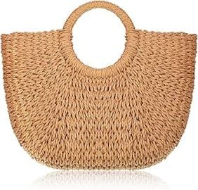 com Frienda Straw Tote Bag Summer Beach Bag Handmade Straw Rattan Woven Handbag for Women Travel Clothing Shoes amp Jewelry at Amazon