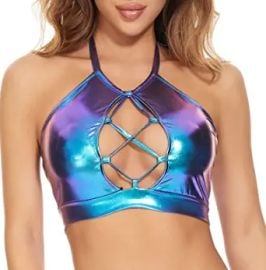 com Gatielzana Halter Metallic Crop Top Shiny Keyhole Bra for Dancing Raves Festivals Costumes  Clothing Shoes amp Jewelry at Amazon