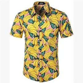 com Hawaiian Shirts Men39s Short Sleeve Fruit Floral Print Shirts Plus Size Casual Beach ShirtsYellowL Clothing Shoes amp Jewelry at Amazon