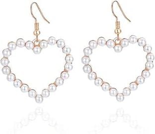 com Heart Pearl Earrings for Women Pearl Openwork Love Earrings Heart shaped Hook Earrings Tiny Pearl Earrings Wedding Birthday Jewelry for WomenHeart Clothing Shoes amp Jewelry at Amazon