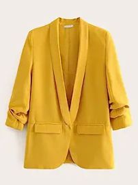 com Jacket Women Shawl Collar Tailored Blazer Jacket Women Color Mustard Yellow Size Small Clothing Shoes amp Jewelry at Amazon
