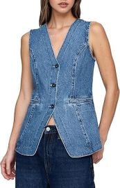 com Kedera Denim Vest for Women Button Down Long Jean Waistcoat Casual Sleeveless Denim Jackets Slim Fit Jean Top Clothing Shoes amp Jewelry at Amazon