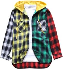 com LifeHe Men Women Hooded Hipster Plaid Shirts Colour Block Long Sleeve Button Down Shirt Jackets Oversized  Clothing Shoes amp Jewelry at Amazon