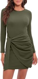 com Liyinxi Women39s Long Sleeve Fall Dresses Casual Crew Neck Tie Waist Ruched Bodycon Short Mini DressL8029-Army Green Clothing Shoes amp Jewelry at Amazon