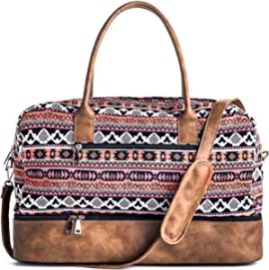 com MyMealivos Canvas Weekender Bag Overnight Travel Carry On Duffel Tote with Shoe Pouch multi Travel Duffels at Amazon