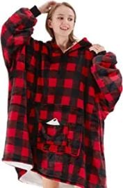 com OCTROT Wearable Blanket Hoodie Fuzzy Soft Sherpa Oversized Blanket Sweatshirts for Women Men Large Warm Cozy Plush Fleece Hooded Blankets Sweater with Giant Front Pocket for Adults Teens Plaid Red Home amp Kitchen at Amazon