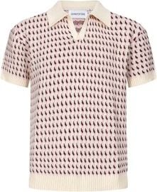 com OXKNIT Mens Knit Polo Jacquard Panel Shirt Short Sleeve Retro Textured Vintage Polo Shirt V-Neck Clothing Shoes amp Jewelry at Amazon