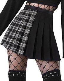 com Punk Cross Print Dark Mini Skirts Chain Belt Black Uniform Pleated Skirt Clothing Shoes amp Jewelry at Amazon