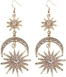 com QERSHI European and American style exaggerated full diamond super large eight-pointed star earrings luxury shiny street shooting model with the same paragraph five-pointed star moon earrings  Clothing Shoes amp Jewelry at Amazon