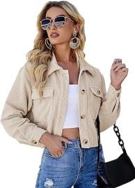 com Qiaomai Womens Cropped Corduroy Jacket Loose Button Down Puff Sleeve Shacket Coat Clothing Shoes amp Jewelry at Amazon