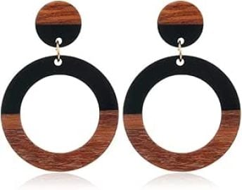 com Retro Wooden Resin Geometric Bar Drop Dangle Earrings Two Tone Handmade Natural Wood for Women Lightweight Bohemian Statement Jewelry-B Clothing Shoes amp Jewelry at Amazon