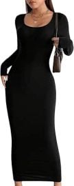 com RoseSeek Womenx27s Scoop Neck Long Sleeve Bodycon Dress Slim Fit Pencil Dresses Stretchy Going Out Maxi Dress Clothing Shoes amp Jewelry at Amazon