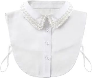 com Shinywear Women39s Fake Collar Pearl Detachable Collar Peter Pan Half Shirts Dickey False CollarWhite Clothing Shoes amp Jewelry at Amazon