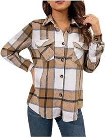 com Shusuen Fashion Jackets Women39s Casual Loose Grinding Wool Plush Plaid Long-Sleeved Shirt Comforty Jacket Clothing Shoes amp Jewelry at Amazon